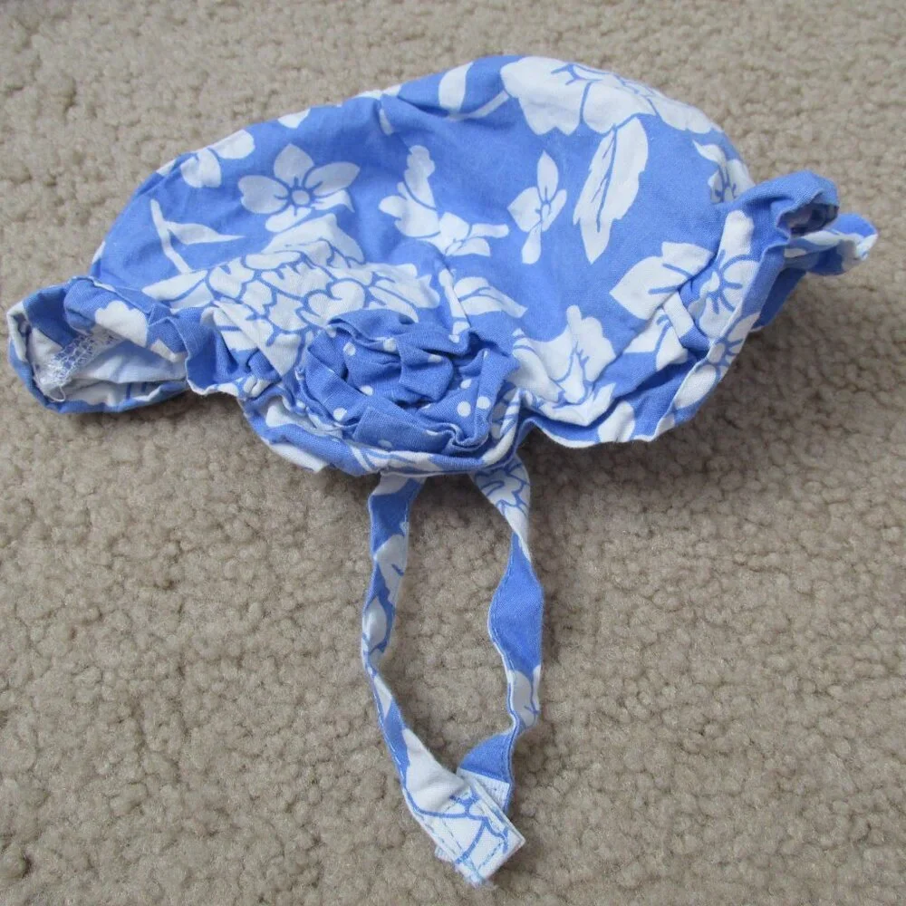 Younghearts 3 Pc Sleeveless Dress Hat Bloomer Outfit Girls 12M Blue White Floral